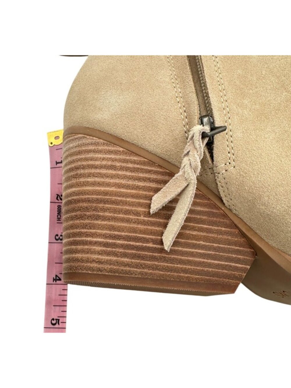 Toms Ankle Booties Size 9 Tan Suede Hadley Side Zip Stacked Heel Western Style - Picture 11 of 16